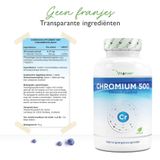 Chroom uit chroompicolinaat - Extra hoge dosis 500 mcg chroom per tablet - 365 tabletten - Geen ongewenste toevoegingen - Hoge dosis - Veganistisch
