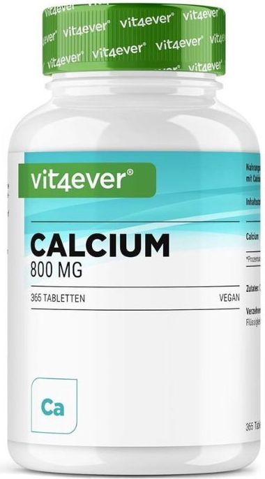 Calcium - 365 tabletten - 800 mg calcium uit calciumcarbonaat per dagelijkse portie - 6 maanden lang - Veganistisch, in het laboratorium getest, hoge dosering & zonder ongewenste toevoegingen
