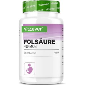 Foliumzuur - 400µg - 365 Tabletten - Veganistisch - Hoge Biologische Beschikbaarheid