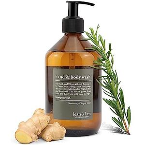 Jean & Len - Hand & Body Wash - Glazen Fles 500 ml - Rosemary & Ginger - Vloeibare Zeep zonder Siliconen