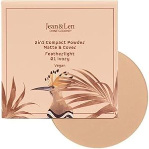 Jean & Len 2-in-1 Compact Powder Mat & Cover 01 Ivoor, past zich aan de kleur en structuur van de huid aan, matterend poeder, lichte dekking, zonder parabenen en siliconen, veganistisch, 10 g