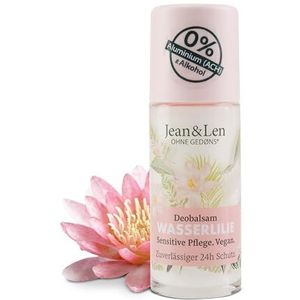 Jean & Len Deobalsem, waterlelie, geeft op natuurlijke wijze tot 24 uur bescherming, gevoelige verzorging, ook voor na het scheren, deodorant zonder aluminium en alcohol, vegan, 50 ml
