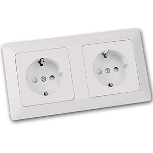 MILOS dubbele contactdoos, wit mat, met frame, inbouw
