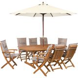 Beliani MAUI  - Tuinset voor 8 met parasol - Grijs/Beige - Acaciahout