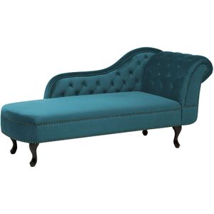 Beliani NIMES - Chaise longue-groen-Fluweel | Elegante Recamiere | Optimaal zitcomfort | Chesterfield-stijl