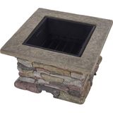 Vuurkorf lichtgrijs beton vierkant met BBQ-accessoires grillrooster vonkbescherming rustiek tuinaccessoires
