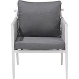Tuinset tweezitsbank 2 fauteuils koffietafel wit/grijs aluminium 4-zits kussens