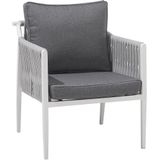 Tuinset tweezitsbank 2 fauteuils koffietafel wit/grijs aluminium 4-zits kussens