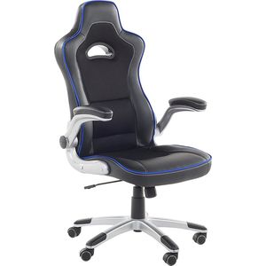 Bureaustoel zwart/blauw kunstleer zitvlak in hoogte verstelbaar 360° draaibaar modern