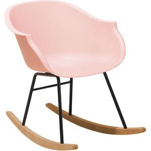 Schommelstoel roze synthetisch materiaal metaal poten zitting hout modern Scandinavisch ontwerp stijl