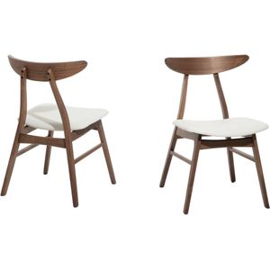 Set van 2 eetkamer stoelen wit kunstleer zitting donkerhout frame rustiek ontwerp