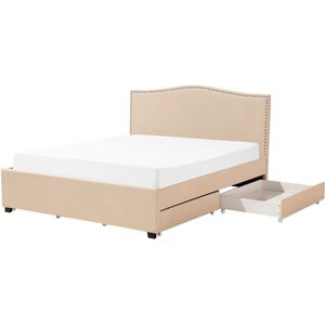 Beliani - Polsterbett Beige 160 x 200 cm 4 Schubladen mit Bettkasten Geschwungene Kopfteil Knopfverzierung Klassisch