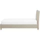 Bedframe beige gestoffeerd houten poten 90 x 200 cm eenpersoons lattenbodem hoofdbord minimalistisch Scandinavische