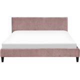 Gestoffeerd bed roze fluweel 160 x 200 cm met lattenbodem hoofdbord elegant klassiek