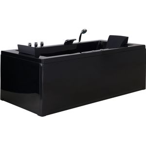 Whirlpool linkszijdig zwart acryl bad 183 x 90 cm massage jets hoofdsteun LED- verlichting badkamer