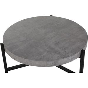 Salontafel grijs beton-look tafelblad zwarte metalen poten 75 cm rond modern industrieel woonkamer