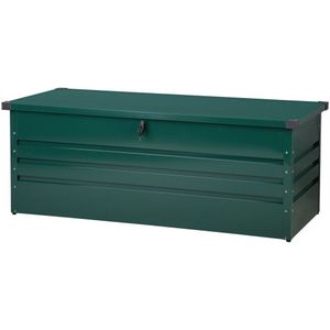 Gartentruhe Dunkelgrün Metall 600 l 165 x 70 cm Wasserdicht Abschließbar mit Deckel Garten Aufbewahrungsbox Gartenbox Kissenbox Auflagenbox