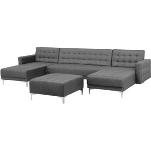 ABERDEEN - Bank U-vormig - Grijs - 5 persoons - met poef- Polyester