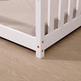 ecoMI Kinderbed, inclusief valbescherming en lattenbodem, 80 x 160 cm, Montessori vloerbed, massief grenenhout, ledikant, eenpersoonsbed, wit, 80 x 160 cm