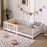 ecoMI Kinderbed, inclusief valbescherming en lattenbodem, 80 x 160 cm, Montessori vloerbed, massief grenenhout, ledikant, eenpersoonsbed, wit, 80 x 160 cm