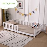 Kinderbed met uitvalbescherming incl. lattenbodem | 90 x 200 cm | Wit | Grenenhout – Massief hout | voor meisjes en jongens | Kinderbedden