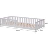 Kinderbed met uitvalbescherming incl. lattenbodem | 90 x 200 cm | Wit | Grenenhout – Massief hout | voor meisjes en jongens | Kinderbedden