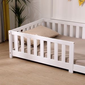 ecoMI Kinderbed, inclusief valbescherming en lattenbodem, 90 x 200 cm, wit, bedbodem Montessori, van massief grenenhout, ledikant, eenpersoonsbed, wit, 90 x 200 cm