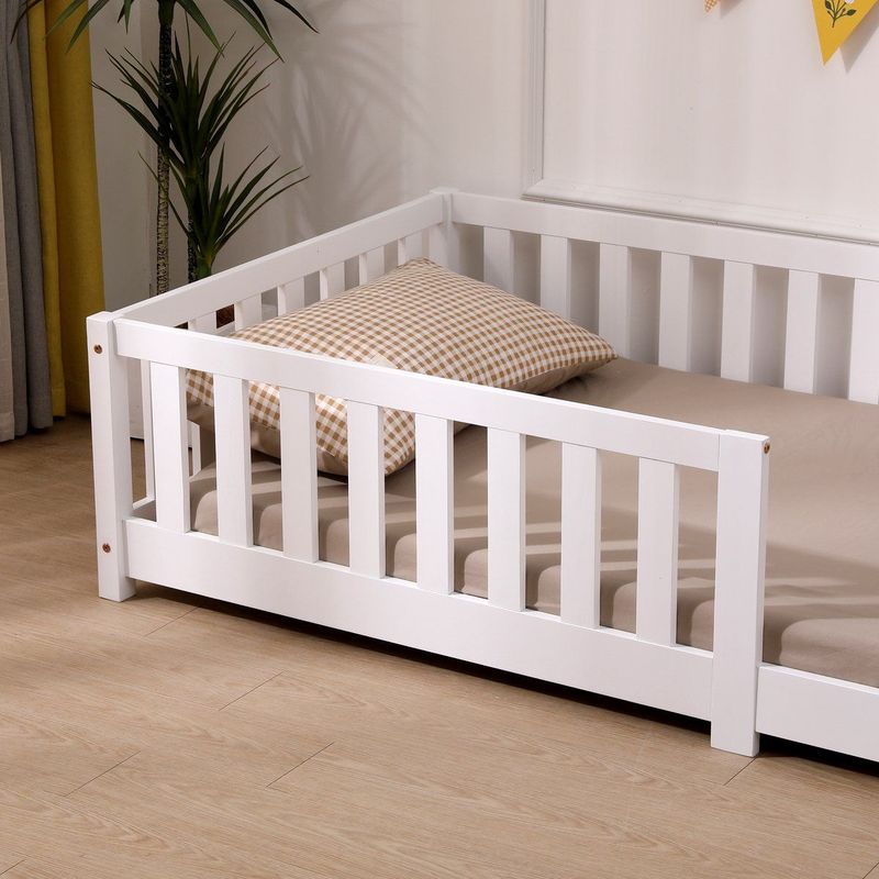 Kinderbed met uitvalbescherming incl. lattenbodem | 90 x 200 cm | Wit | Grenenhout – Massief hout | voor meisjes en jongens | Kinderbedden