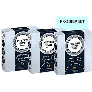 MISTER SIZE - Pure Feel: Feelgood Condooms Gevoelsechte Anticonceptie (Extra Vochtig, Ultra Dun Condoom) - 100% Natuurlijk Rubberlatex, 49-53 - 57 mm jeweil in een Verpakking van 3 Stuks (3x3)