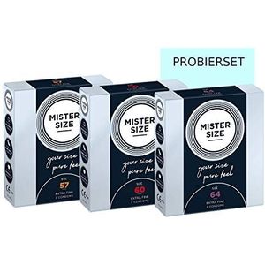 MISTER SIZE - Pure Feel: Feelgood Condooms Gevoelsechte Anticonceptie (Extra Vochtig, Ultra Dun Condoom) - 100% Natuurlijk Rubberlatex, 57-60 - 64 mm jeweil in een Verpakking van 3 Stuks (3x3)