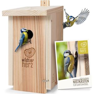 Wildtier Herz® Nestkastje Natuur van massief hout, geschroefd en weerbestendig, voor Pimpelmezen & Kleine Mezensoorten - nesthulp met 28 mm invlieggat