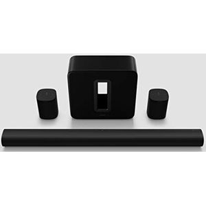 Sonos Arc surroundset voor thuisbioscoop, bevat Arc soundbar + Sub + 2x One SL, zwart, elegante premium soundbar voor meeslepende bioscoopgeluid, Dolby Atmos, Apple AirPlay2, spraakherkenning