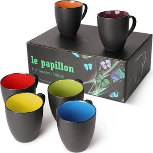 MiaMio - Set van 6 kleurrijke koffie of thee tassen/mokken/bekers - 350ml