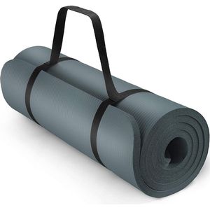 Yoga mat grijs/petrol 1 cm dik, fitnessmat, pilates, aerobics