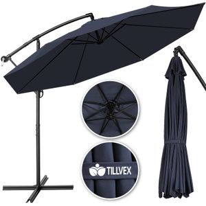Tillvex- Parasol Ø 3m donkerblauw -zweeparasol -hangparasol- vrijhangende parasol- tuinparasol- slinger-balkon- aluminium-kantelbaar