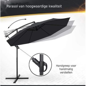 Tillvex Parasol Ø 3m antraciet-zweefparasol -hangparasol- vrijhangende parasol- tuinparasol- slinger-balkon- aluminiu...