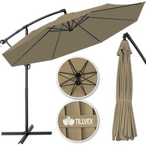Tillvex- Parasol Ø 3m bruin-zweefparasol -hangparasol- vrijhangende parasol- tuinparasol- slinger-balkon- aluminium-kantelbaar