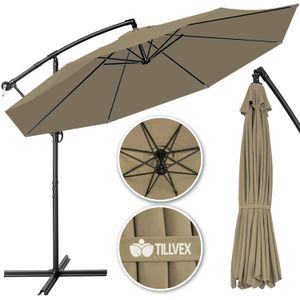 Tillvex Parasol Ø 3m bruin-zweefparasol -hangparasol- vrijhangende parasol- tuinparasol- slinger-balkon- aluminium-ka...