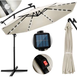 Tillvex - Parasol LED Solar Ø 3m, Beige vrijdragende parasol balkon tuinparasol slinger aluminium