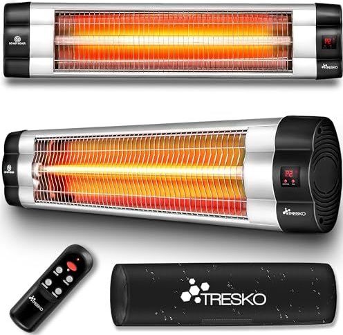 TRESKO Warmtestraler Zilver 2500W infrarood muurheater  terrasverwarmer warmtestraler