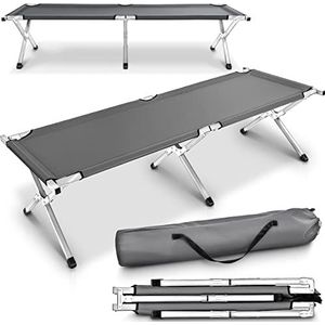 TRESKO® XXL campingbed veldbed 190 x 64 x 44 cm metalen frame - belastbaarheid tot 150 kg - in verschillende kleuren (Grijs, 190 x 64 x 44 cm)