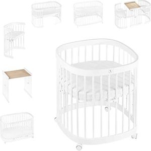 tweeto® Babybed, kinderbed, 7-in-1 (plus) complete set, 10 functies, incl. ademende matras (wit)