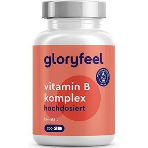 Vitamine B-complex in Bioactieve Vorm, 200 Veganistische Capsules, Hooggedoseerd Vitamine B-complex, B-vitamines tegen Vermoeidheid, Vitamine B1 B2 B3 B5 B6 B7 (Biotine) B9 (Foliumzuur) B12