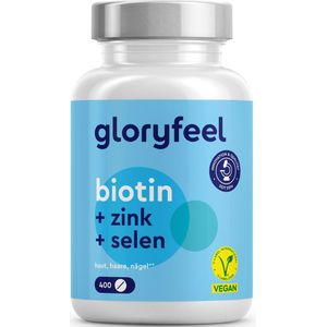 gloryfeel - Biotine + Zink + Selenium - 400 tabletten (13 maanden) - Vitamines voor huid, haar en nagels* hoog bio-beschikbaar