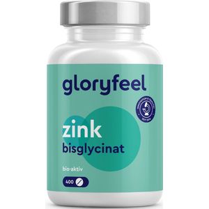 gloryfeel Zink tabletten - 400 tabletten voor 1+ jaar voorraad - 25 mg Zink-Bisglycinaat (Zink Chelaat) hoog biologisch beschikbaar