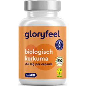 gloryfeel - Bio Curcuma - 240 capsules - 4500 mg (Biologische Kurkuma + Biologische zwarte peper) per dagelijkse dosis - Met curcumine + piperine