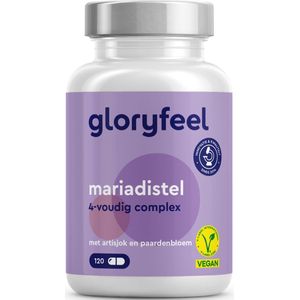 Mariadistel (500 mg) met artisjok (400 mg), paardebloem (150 mg) en desmodium (50 mg) - Hoog gedoseerd met silymarine - 120 veganistische capsules - Laboratorium getest, zonder toevoegingen