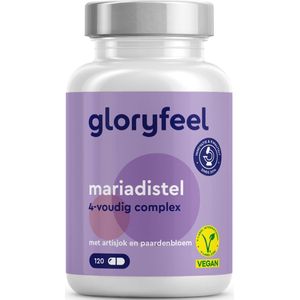 gloryfeel - Mariadistel (500 mg) met artisjok (400 mg), paardebloem (150 mg) en desmodium (50 mg) - Hoog gedoseerd met silymarine - 120 veganistische capsules - Laboratorium getest, zonder toevoegingen en geproduceerd in Duitsland