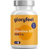 gloryfeel vitamine D tabletten - 1000 I.U. vitamine D3 - 400 tabletten voor meer dan 1 jaar vooraad - Ondersteunt het immuunsysteem, botten en spieren* - 100% puur Cholecalciferol