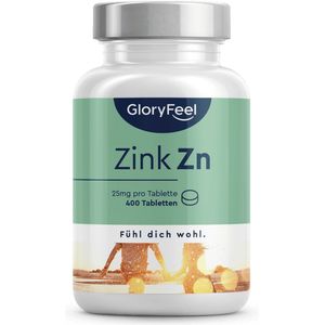 gloryfeel - Zink 25mg - 400 veganistische tabletten (13 maanden) - Premium zinkgluconaat hoog biologische beschikbaarheid - Hoog gedoseerd elementair zink